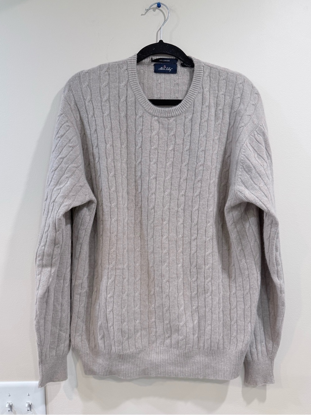 🔥Allen Solly Club Room Men's Cream Cable-Knit Sweater 100% Cashmere size M🔥